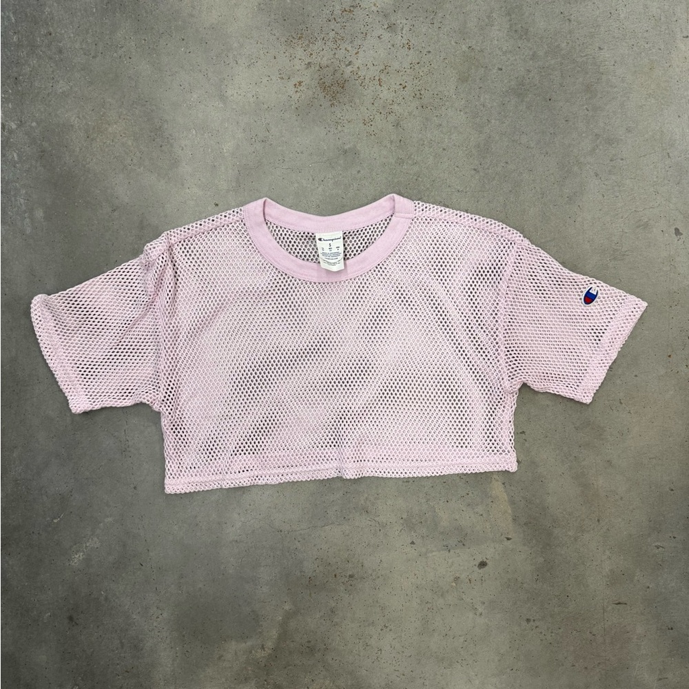 Champion Girls Crop Top Size Small Pink Mesh Athletic Tee Youth